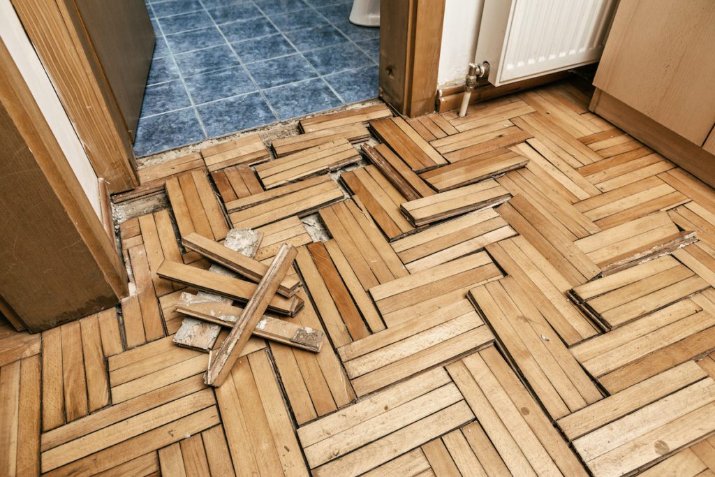 water damage repair on hard wood floor