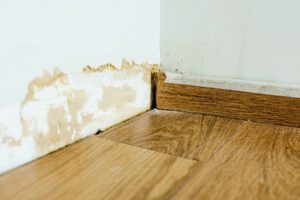 water damage on walls and floors in home