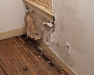 Water Damage on Wall Causing Wall Paper to Peel